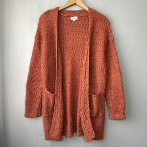 Adora Cardigan Sz Small Burnt Orange Textured Fuzzy Popcorn Boucle Knit Sweater